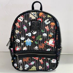 Loungefly Disney Parks Nightmare Before Christmas Pinstripe Chibi AOP Backpack